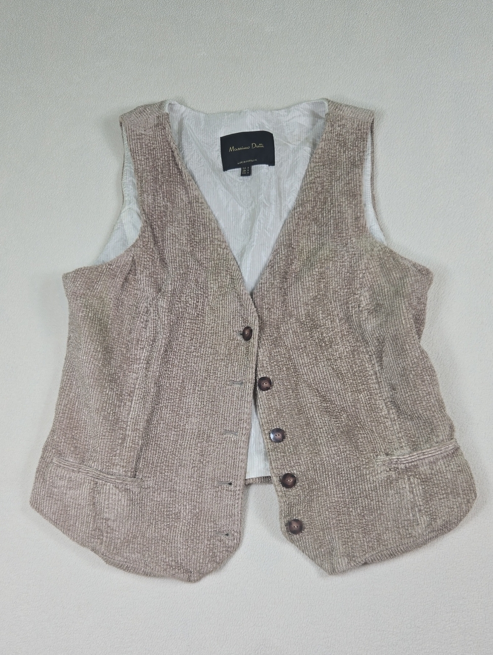Massimo Dutti Taupe Knit Button-Front Vest